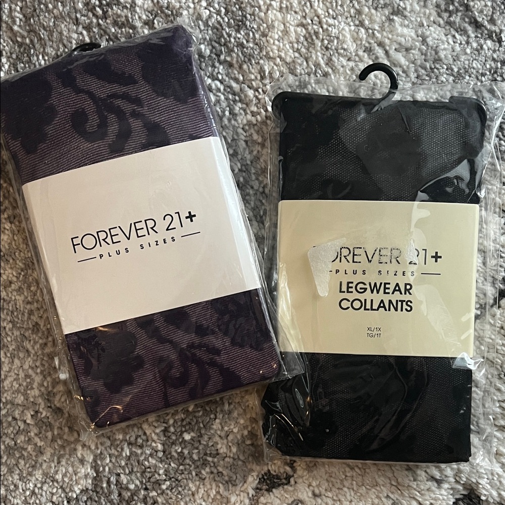 Forever 21+ floral textured tights, purple and black, size XL/1X NEW!